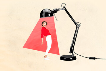 Full image sketch 3d collage poster of happy businesswoman businessman stand light bulb ray idea...