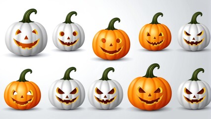 ハロウィーン, カボチャ, ベクター, 模様, アイコン, イラスト, ひとそろい, オレンジ, デザイン, 