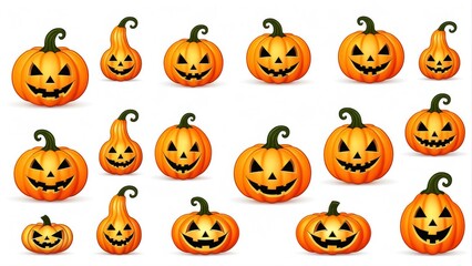 ハロウィーン, カボチャ, ベクター, 模様, アイコン, イラスト, ひとそろい, オレンジ, デザイン, 