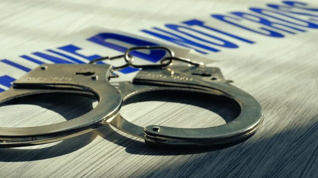 Police handcuffs on desk