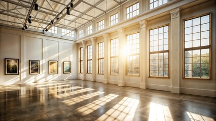 Obraz premium Art gallery interior design with sunlight and artwork on display