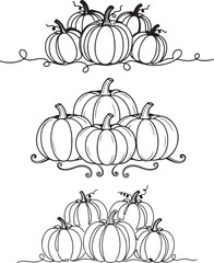 Line Art Pumpkin Clusters for Autumn Harvest Decor