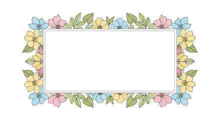 Charming botanical illustration of a flower frame with pastel colors, perfect for spring greetings, weddings, or special event invitations