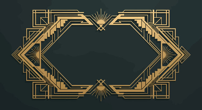 Art Deco Frame Elegant Geometric Design in Gold, Perfect for Invitations and Events