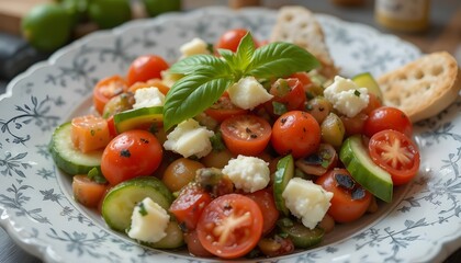 Fresh Vegetable Salad with Cherry Tomatoes and Cheese