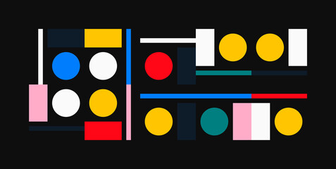 Vector pattern with simple abstract elements, lines, circles, squares