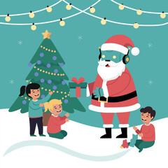 Robot Santa Giving Presents to Children