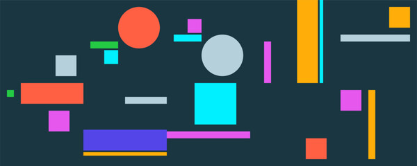 Vector pattern with simple abstract elements, lines, circles, squares