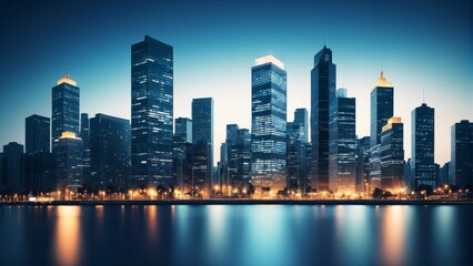 夜, シティ, 地平線, ダウンタウン, 都市景観, 摩天楼, アーバン, 水, 