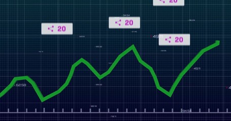 Displaying green fluctuating line graph on analytics dashboard, with grid background, callout boxes