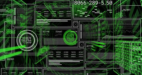 Rendering circular gauge showing stacked values on HUD with waveform charts and grid diagrams