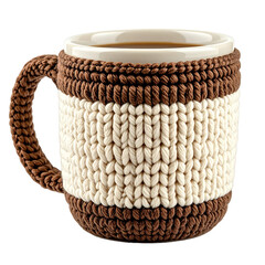 Taza de Café con Forro Tejido a Crochet, Cubre Tazas Artesanal de Punto en Colores Marrón y Crema, Decoración Hogareña Acogedora
