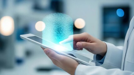 Doctor using a digital tablet in a modern medical setting, showcasing healthcare technology - Powered by Adobe