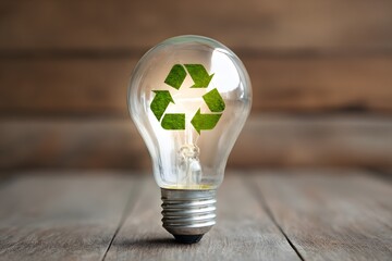 Light bulb glows with a green recycle symbol inside.