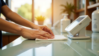 Cash register point of sale hands. retail management. payment terminal