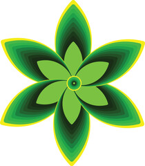 Abstract green floral geometric pattern with layered petals and bright yellow outline design for modern art background