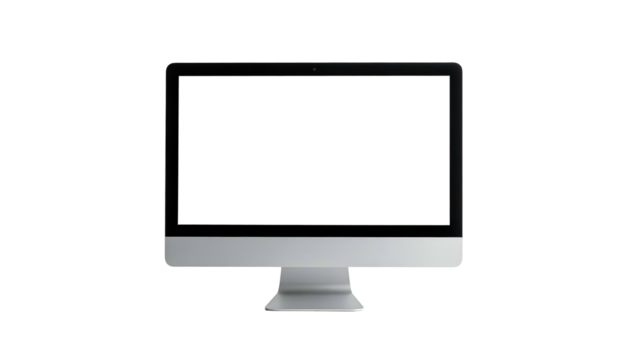 Modern, sleek, silver computer screen on a black background; minimal design