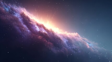 Galaxy with a bright sun in the middle. The sun is surrounded by a cloud of purple and blue