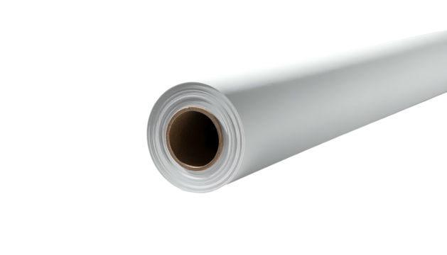 A tightly rolled, cylindrical white paper on a cardboard core, against a black background