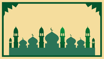Silhouette mosque with crescent moon icons on transparent background