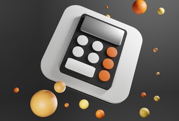 3D White-black calculator icon with yellow-orange beads	