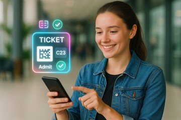 Event ticket confirmation airport terminal digital content modern environment close-up viewpoint user experience