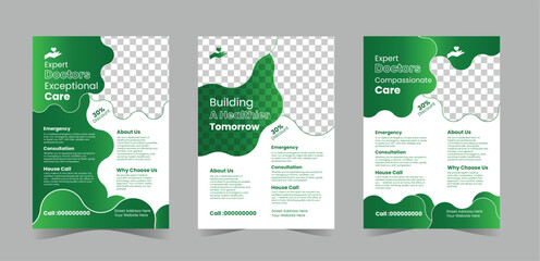 Modern Medical Flyer Bundle – Professional Healthcare Brochure Set with Green Abstract Design, Vector, Print-Ready Template
