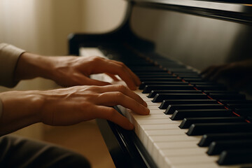 Obraz premium hands of a person playing piano