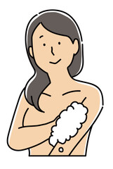 体を洗う女性_カラー