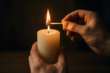 Solemn candlelight vigil at dusk symbolizes remembrance and unity, casting a warm glow as participants honor
