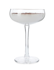 Glass of tasty cocktail isolated on white