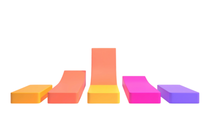 3D rendered abstract bar chart showing varying heights, against a stark black backdrop