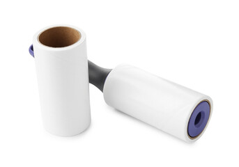 Lint roller with adhesive roll isolated on white