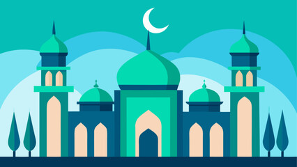 Illustration of a detailed islamic mosque on transparent background