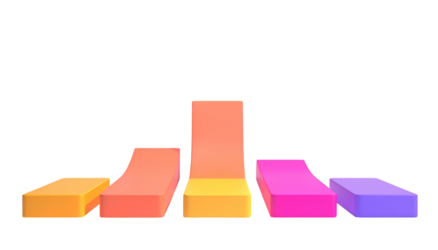 3D rendered abstract bar chart showing varying heights, against a stark black backdrop