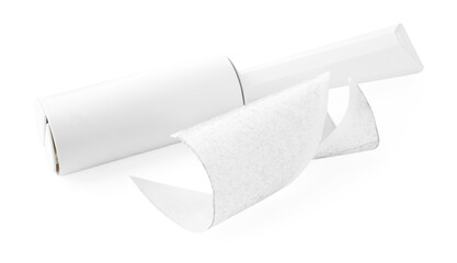 Lint roller with used sticky tape isolated on white