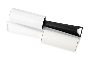 Two sticky lint rollers isolated on white, above view