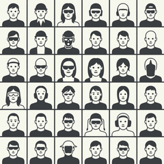 Collection of diverse hand drawn portraits in a grid format