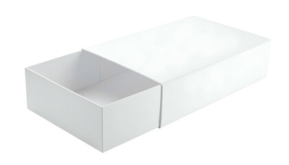 Naklejka premium White, rectangular box with an open drawer, isolated on a transparent background