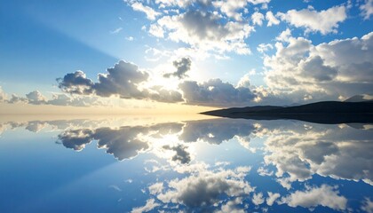 Fototapeta premium 鏡のような水面に映る幻想的で美しい青空
