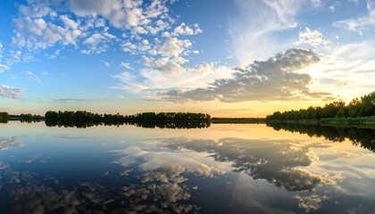 Fototapeta premium 鏡のような水面に映る幻想的で美しい青空