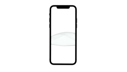 A smartphone displays a white, curved shape against a black background, sleek modern design