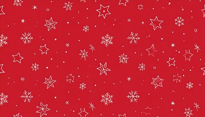 Festive red backdrop with white snowflake and star doodles