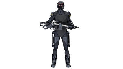 3d rendering robotic police with gun