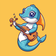 A graceful dolphin playing a violin with focus and elegance in a softly lit musical setting.