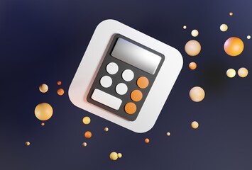 3D White-black calculator icon with yellow-orange beads	