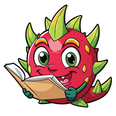 A lively dragon fruit studying an unfolded map with gentle shadows in a warm exploratory scene.