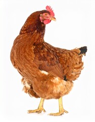 Domestic Chicken with Red Comb and Feathers Isolated on White Background for Poultry Animal Object and Farm Concept