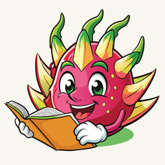 Obraz premium A curious dragon fruit reading a folded map under soft lighting in a calm adventurous setting.