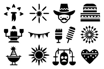 Collection of black and white party related icons
